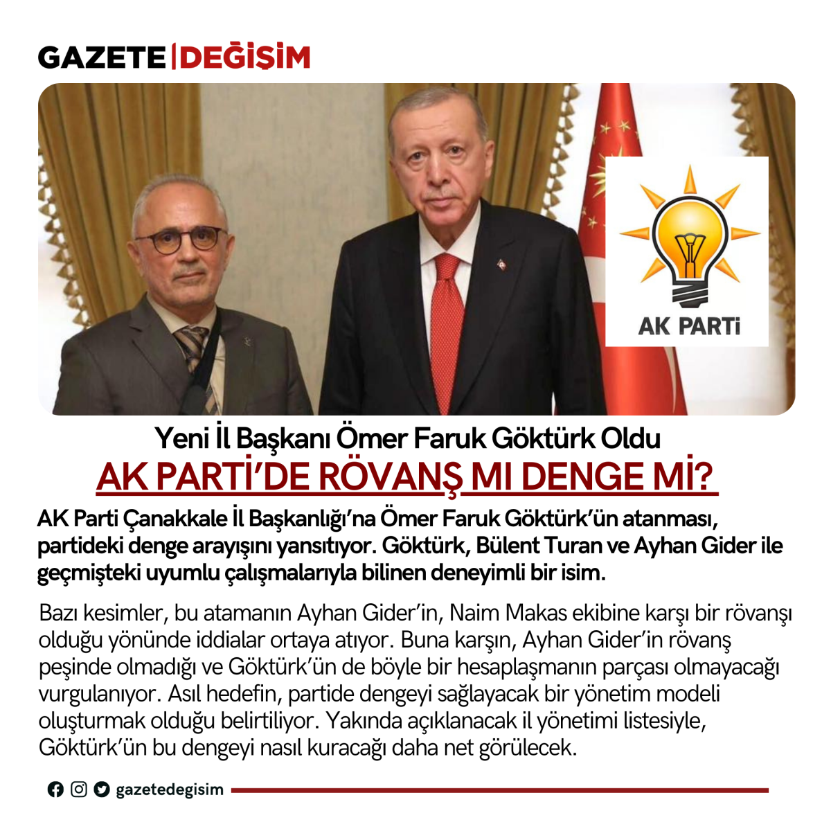 AK Parti’de Rövanş mı Denge mi? Yeni İl Başkanı Ömer Faruk Göktürk Oldu