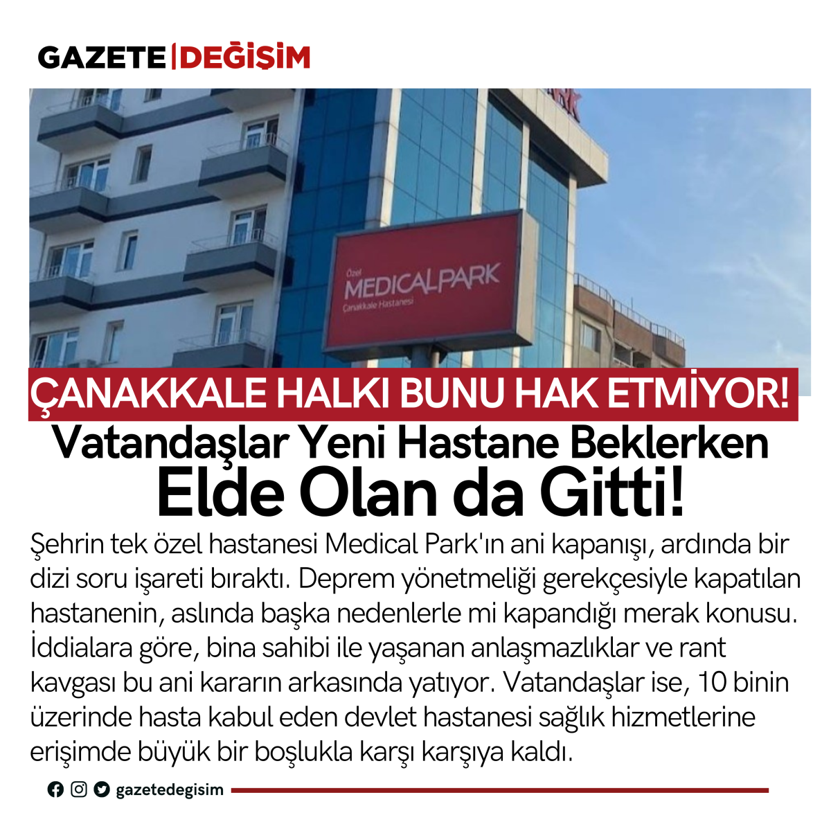 Çanakkale’de Hastane Krizi, Kim Çözüme Öncülük Edecek?