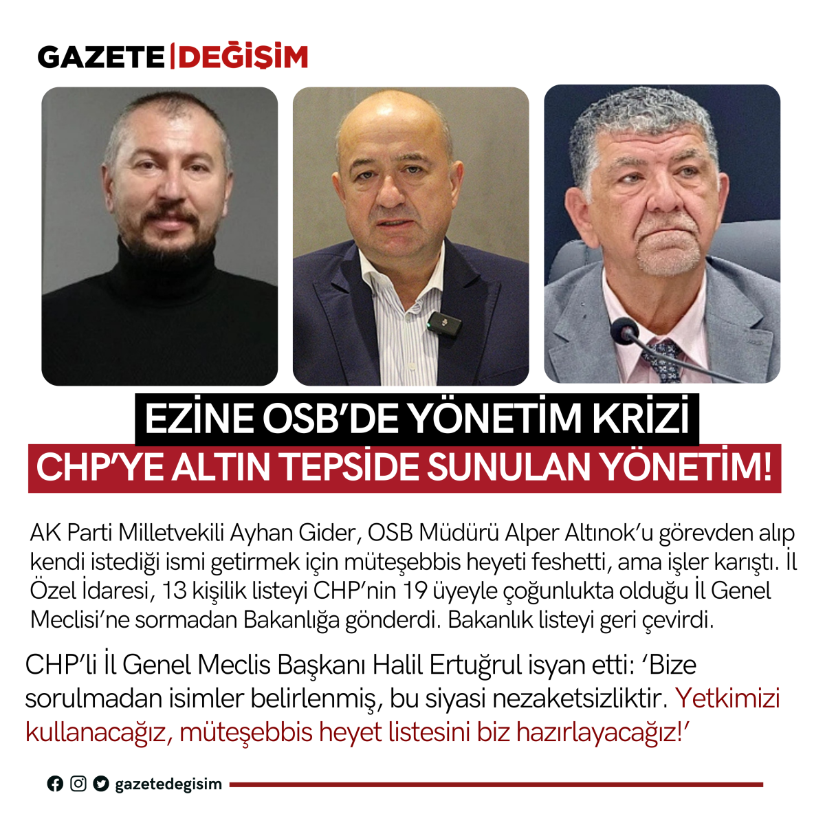 Ezine OSB’de Yönetim Krizi: AK Parti’nin Hamlesi CHP’ye Yaradı